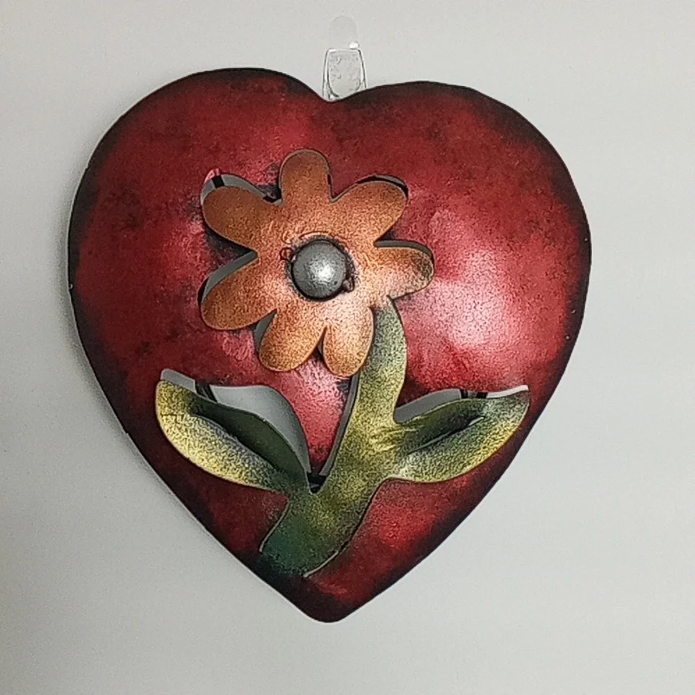 Metal Heart with flower, wall art decor.